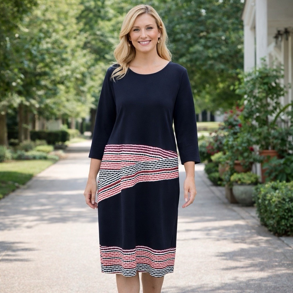 Hutch Kellen Navy‎ Stripe Knit Dress Preppy Old Money Special Occasion Event 2X